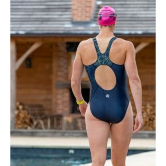 NWOT Stolen Goat Womens Blue Green Geometric Pattern Vortex Swim Suit Sz Xl 2586 - Picture 6 of 15